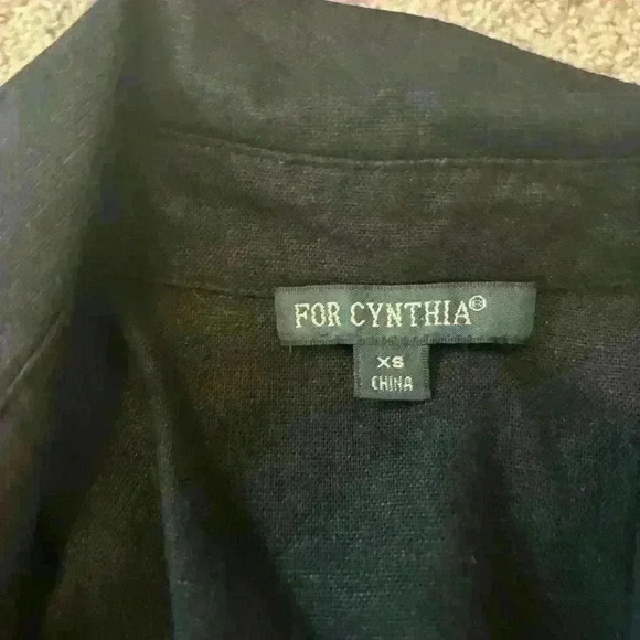 For Cynthia Womens Sz XS Black Linen Dress Button Front Pockets Asymmetrical Hem - Picture 6 of 11